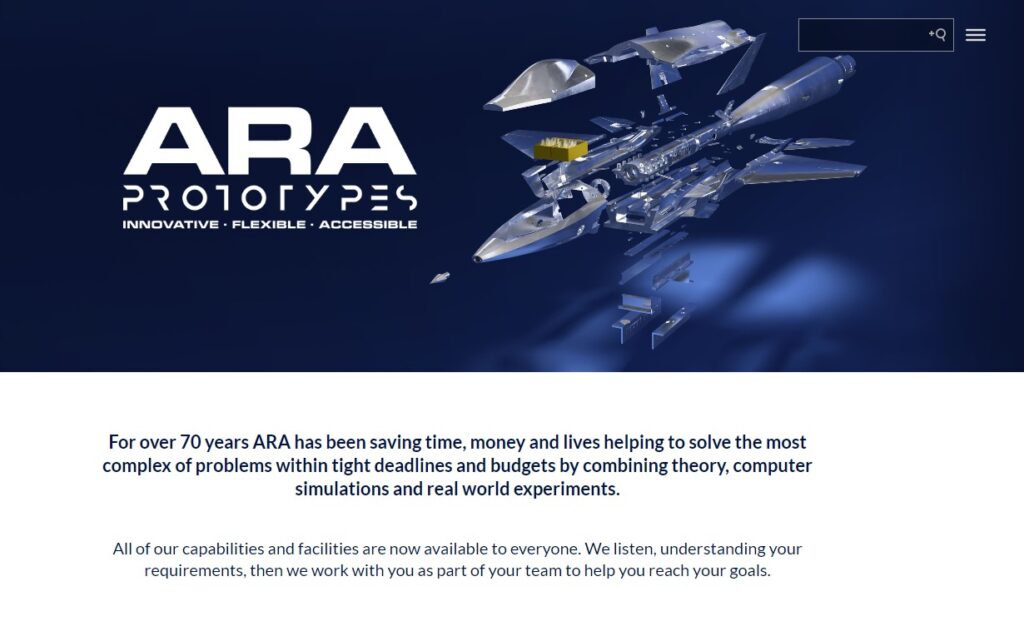 Homepage of the ARA Rapid Prototypes website