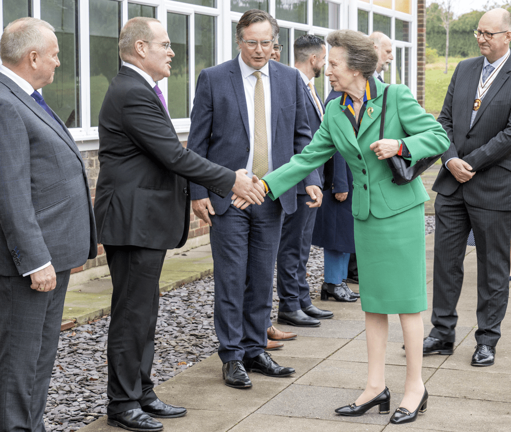 The Princess Royal, Princess Anne meeting Dave Holmes (BAE Systems) at ARA Ltd, Bedford. 